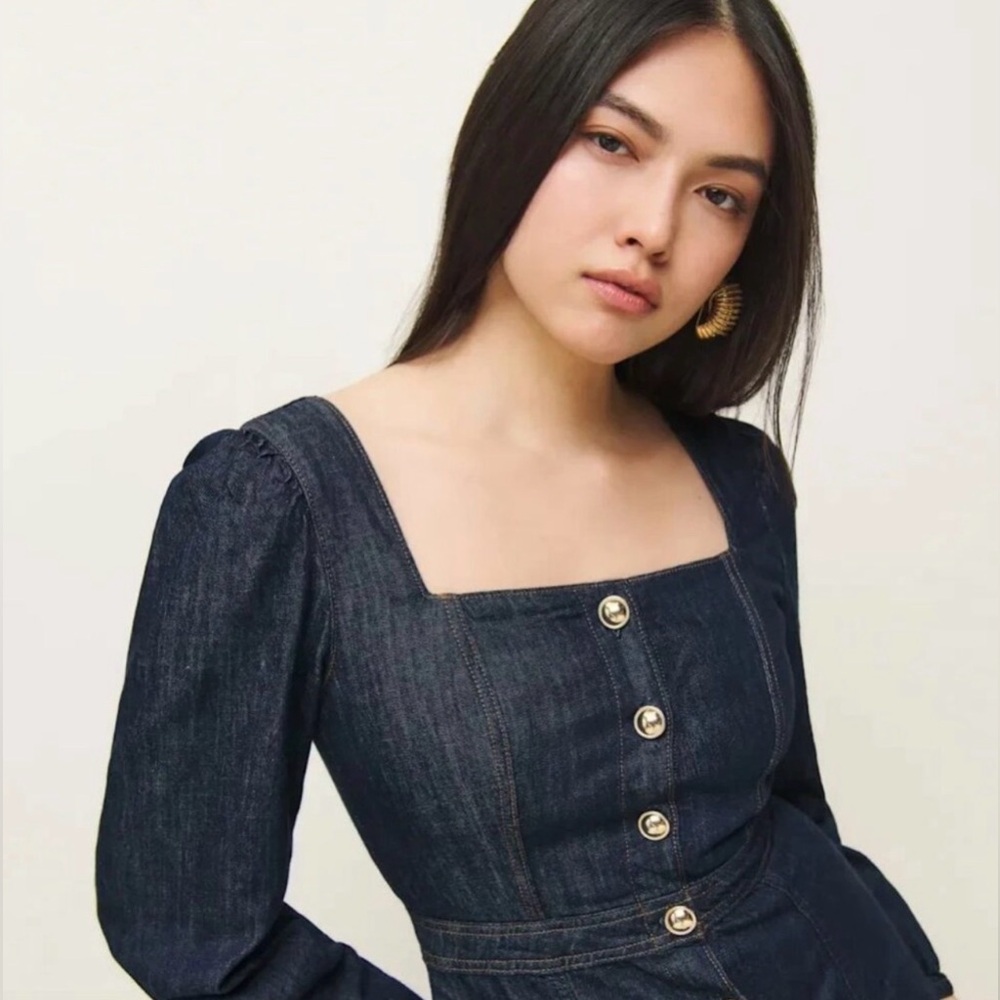 NWT- New Reformation Celeste Denim Maxi Dress by Anthropologie - Picture 5 of 12